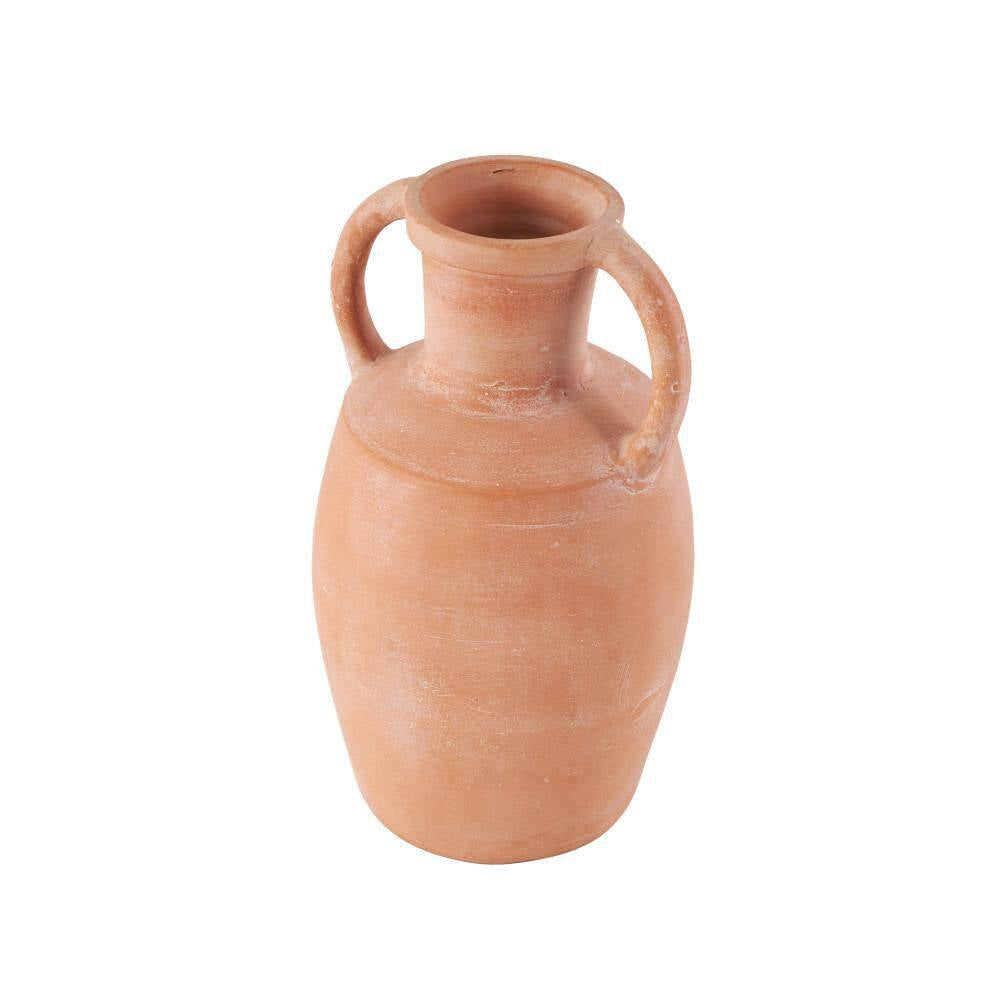 16 In. Orange Terracotta Jug Ceramic Decorative Vase with Handles