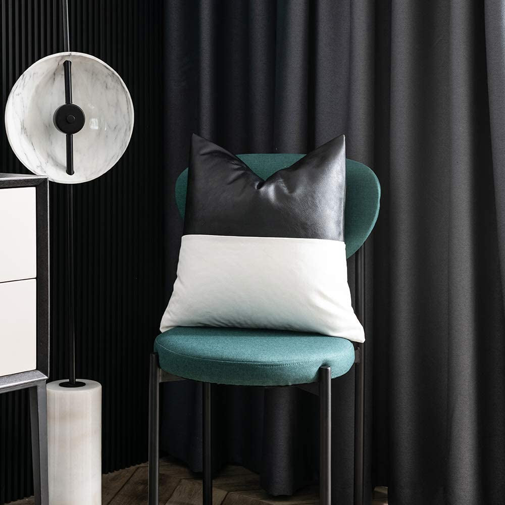 Faux Leather Accent Pillow Covers Set of 2