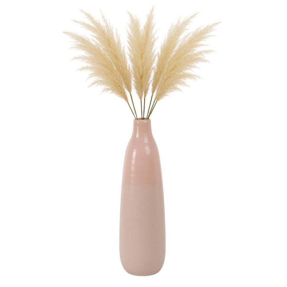 22 In. Blush Pink Ceramic Bottle Shaped Decorative Vase
