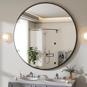 Round Black Wall Mirror 30 Inch Metal Frame