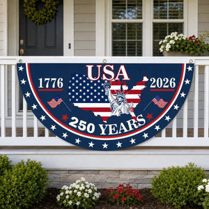 USA 250th Anniversary Polyester Semicircular Bunting Flag, 1776-2026 Patriotic Banner for Independence Day Celebrations and Outdoor Decor