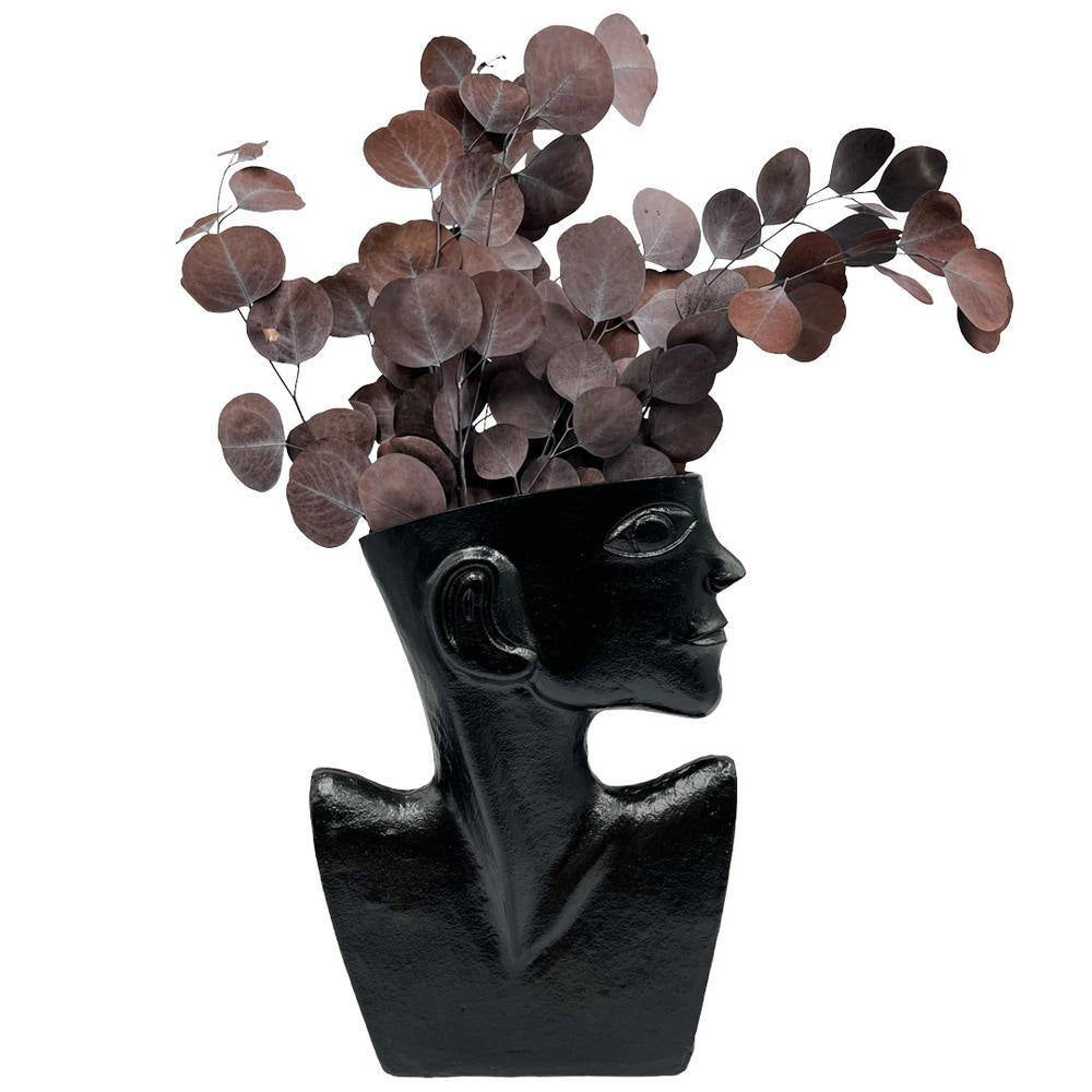 14.5 In. Decorative Metal Abstract Face Vase in Black