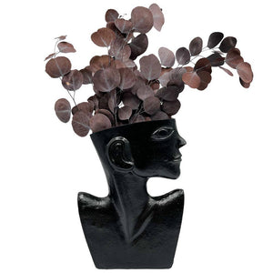 14.5 In. Decorative Metal Abstract Face Vase in Black
