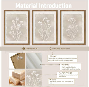 Boho Botanical Wall Art Set of 3 Framed