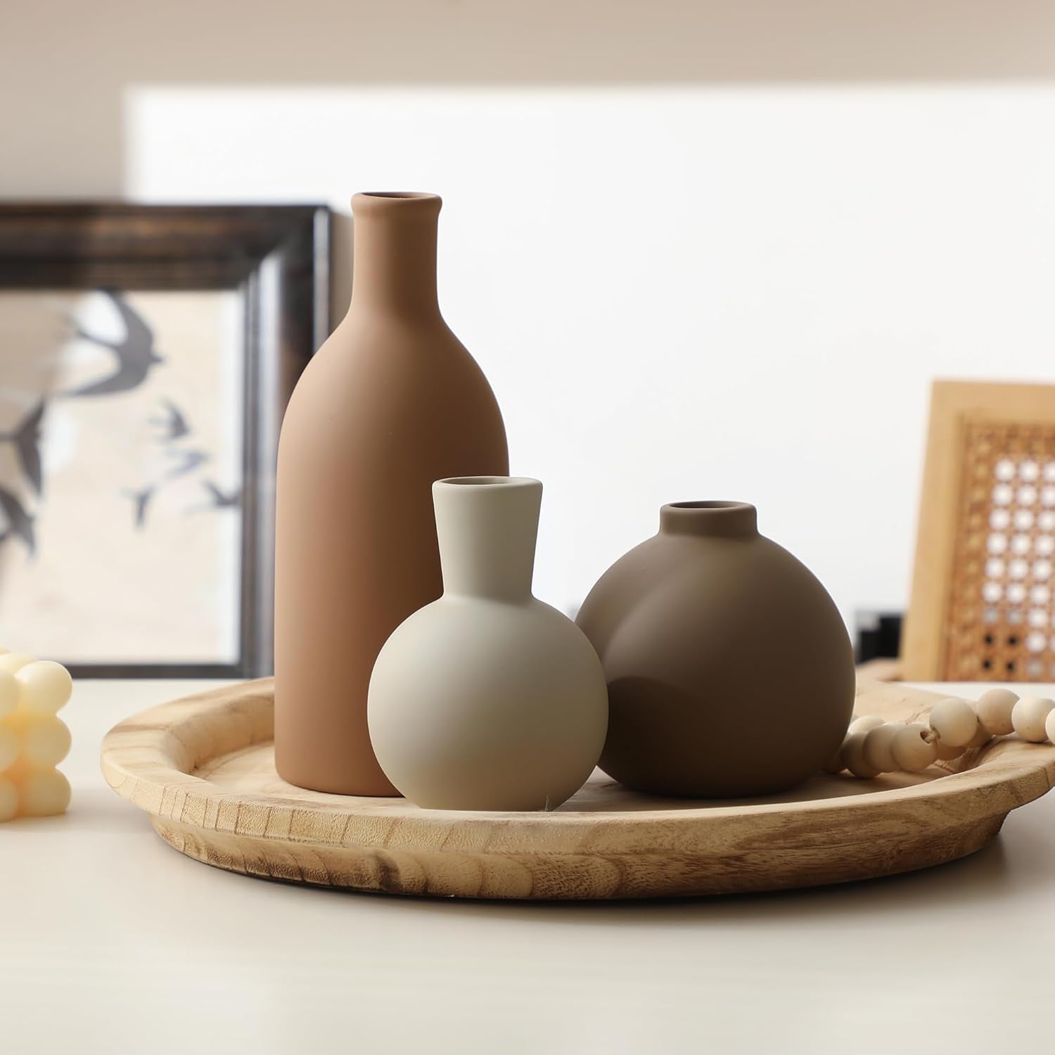 Rustic Ceramic Vase Set of 3 Pottery