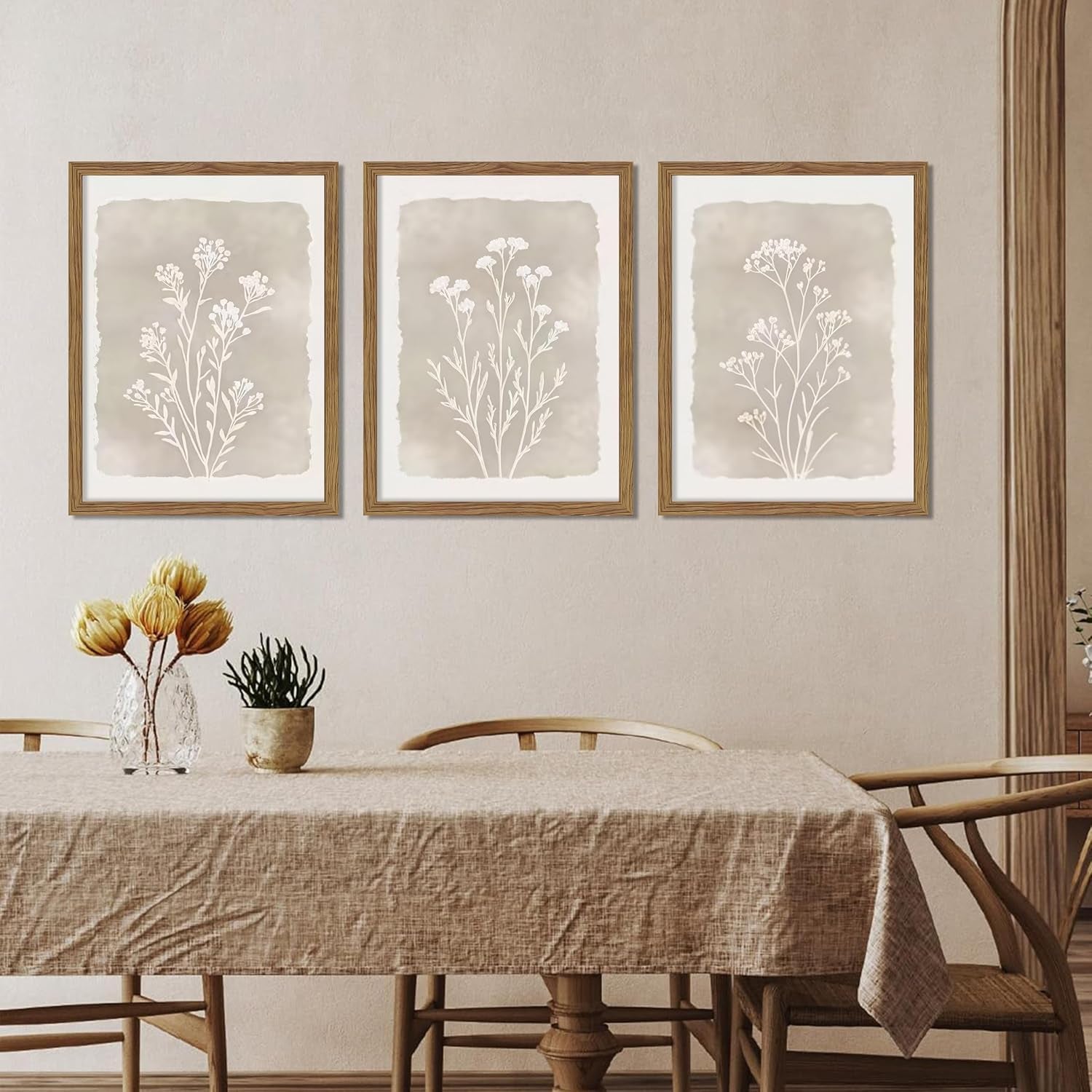 Boho Botanical Wall Art Set of 3 Framed