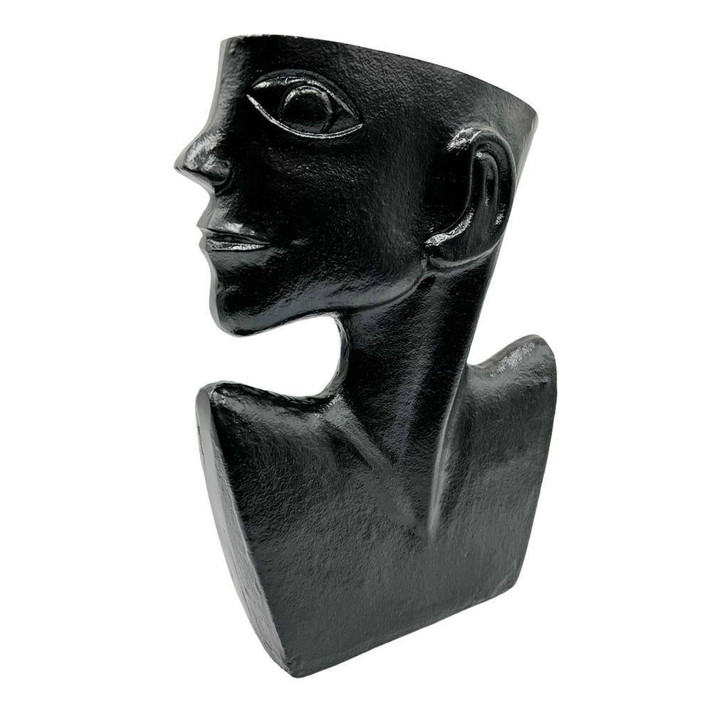 14.5 In. Decorative Metal Abstract Face Vase in Black