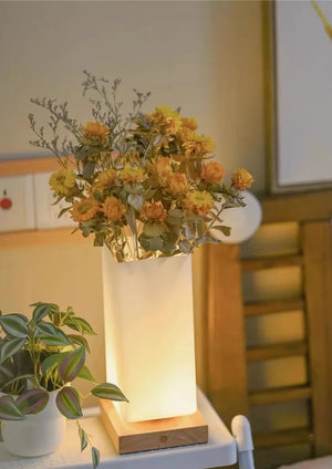 Dimmable Flower Vase beside Decorative Table Lamp for Rustic Home