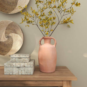 16 In. Orange Terracotta Jug Ceramic Decorative Vase with Handles
