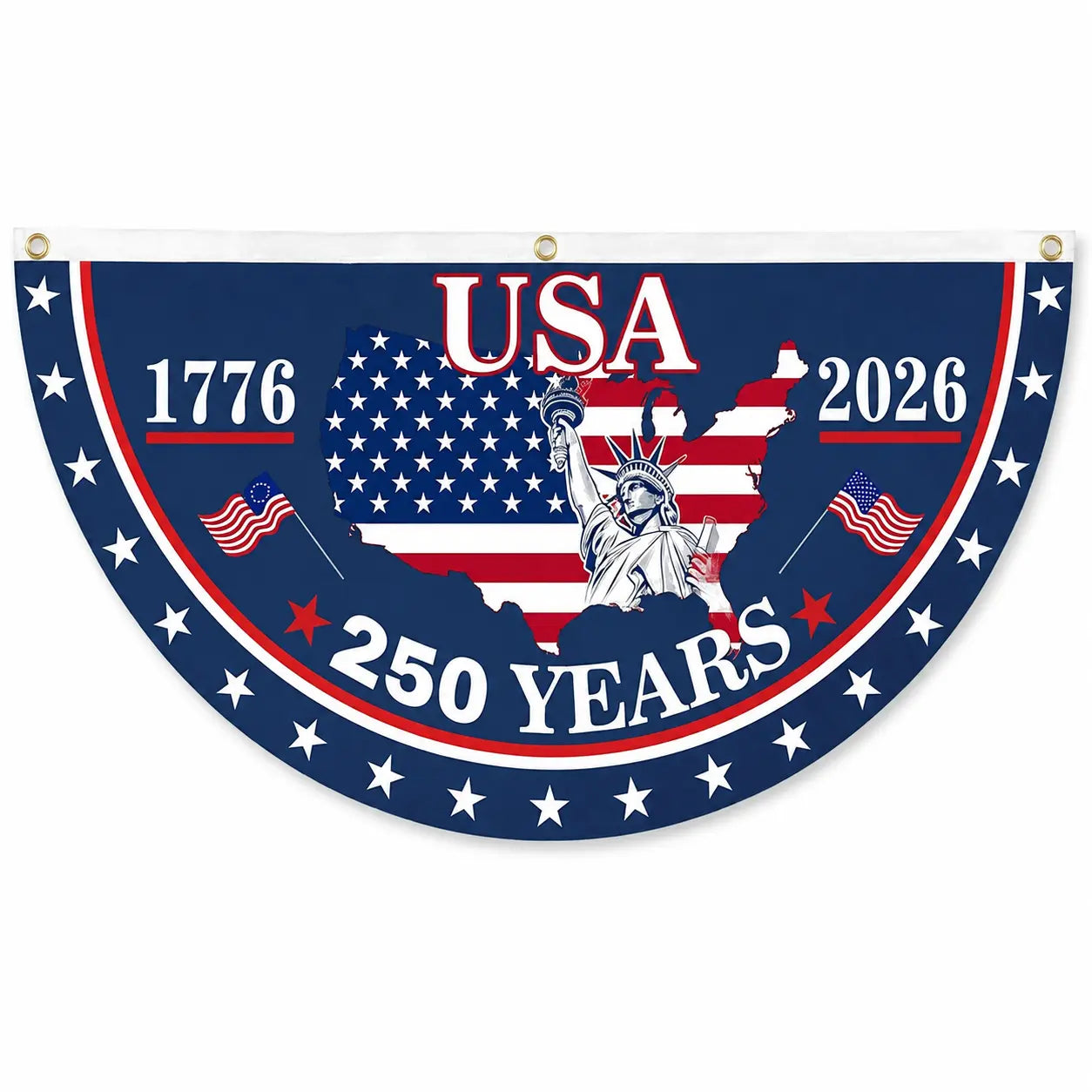 USA 250th Anniversary Polyester Semicircular Bunting Flag, 1776-2026 Patriotic Banner for Independence Day Celebrations and Outdoor Decor