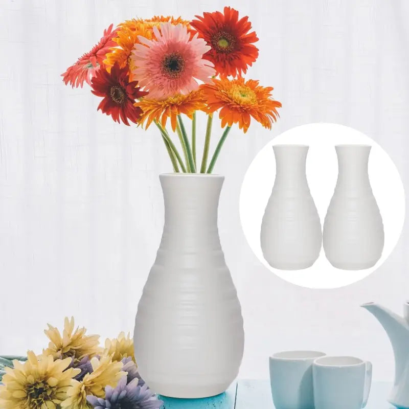 Nordic Round Plastic Vases Set of 2 Sleek White