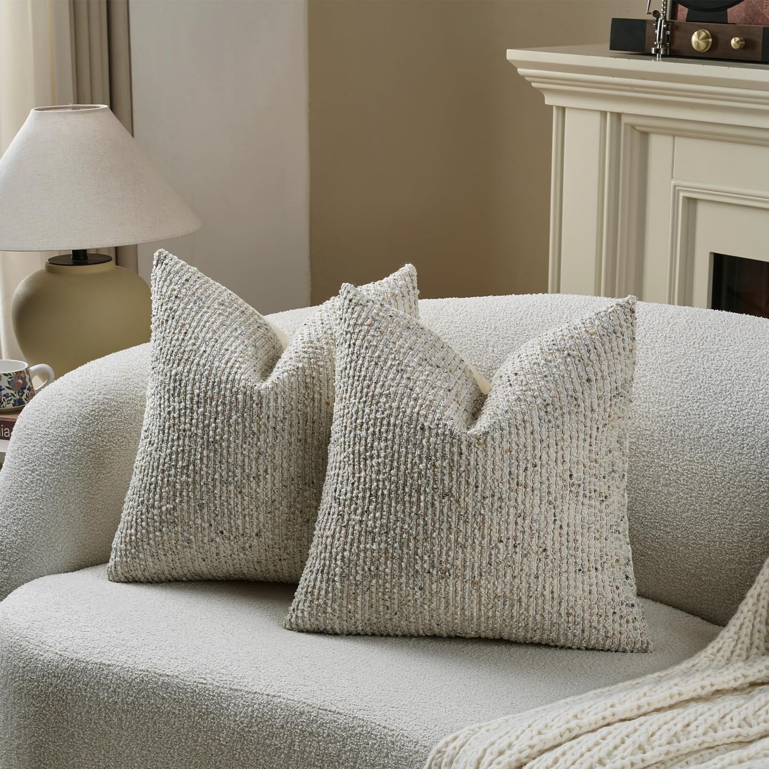 Striped Boucle Throw Pillow Covers Set of 2