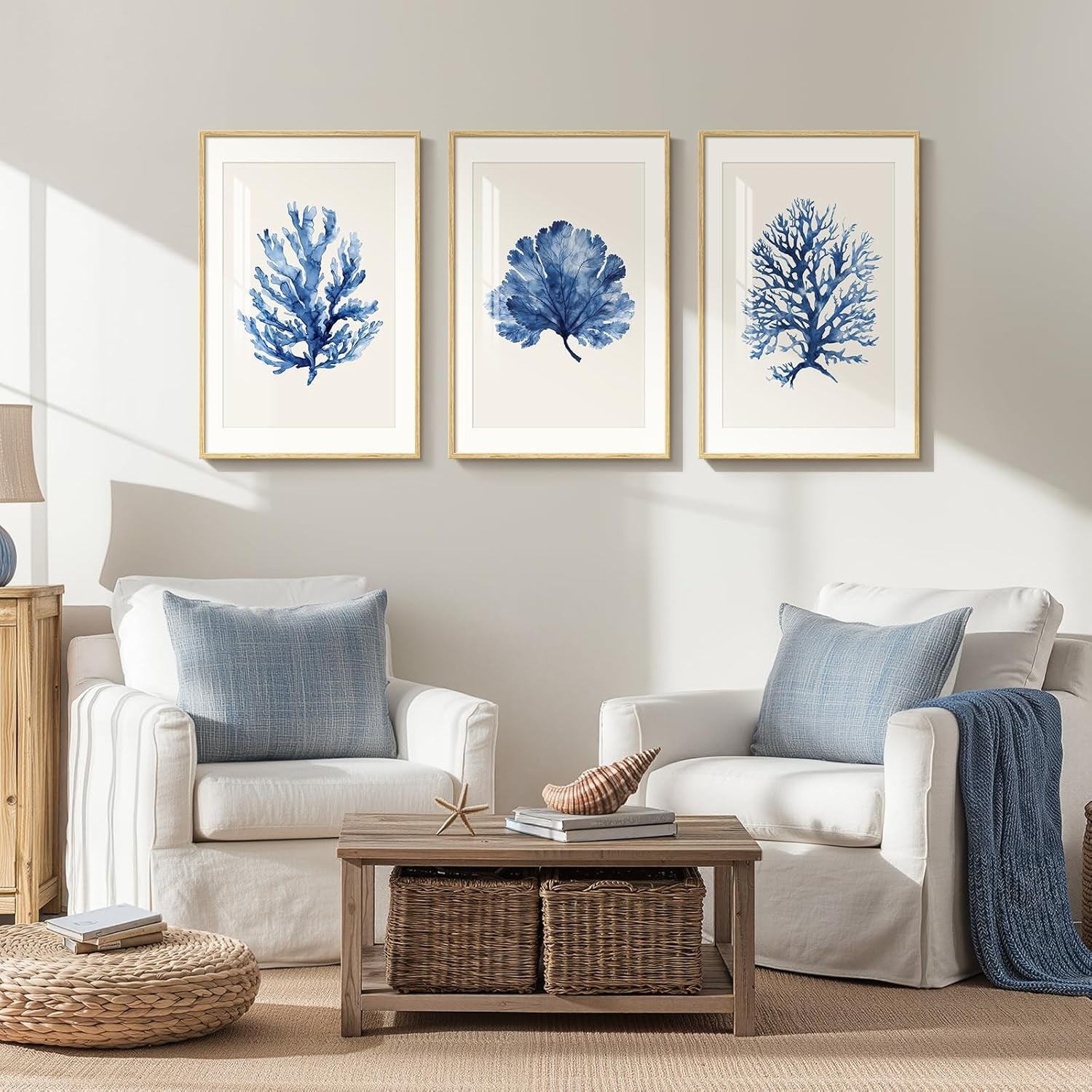 Coral Watercolor Wall Art Set of 3 Framed