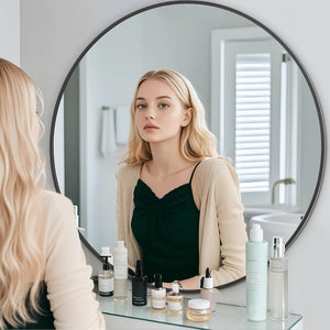 Round Black Wall Mirror 30 Inch Metal Frame
