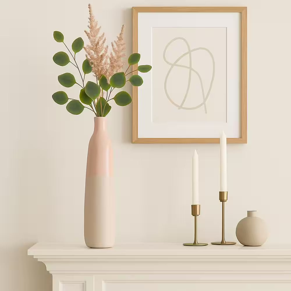 22 In. Blush Pink Ceramic Bottle Shaped Decorative Vase