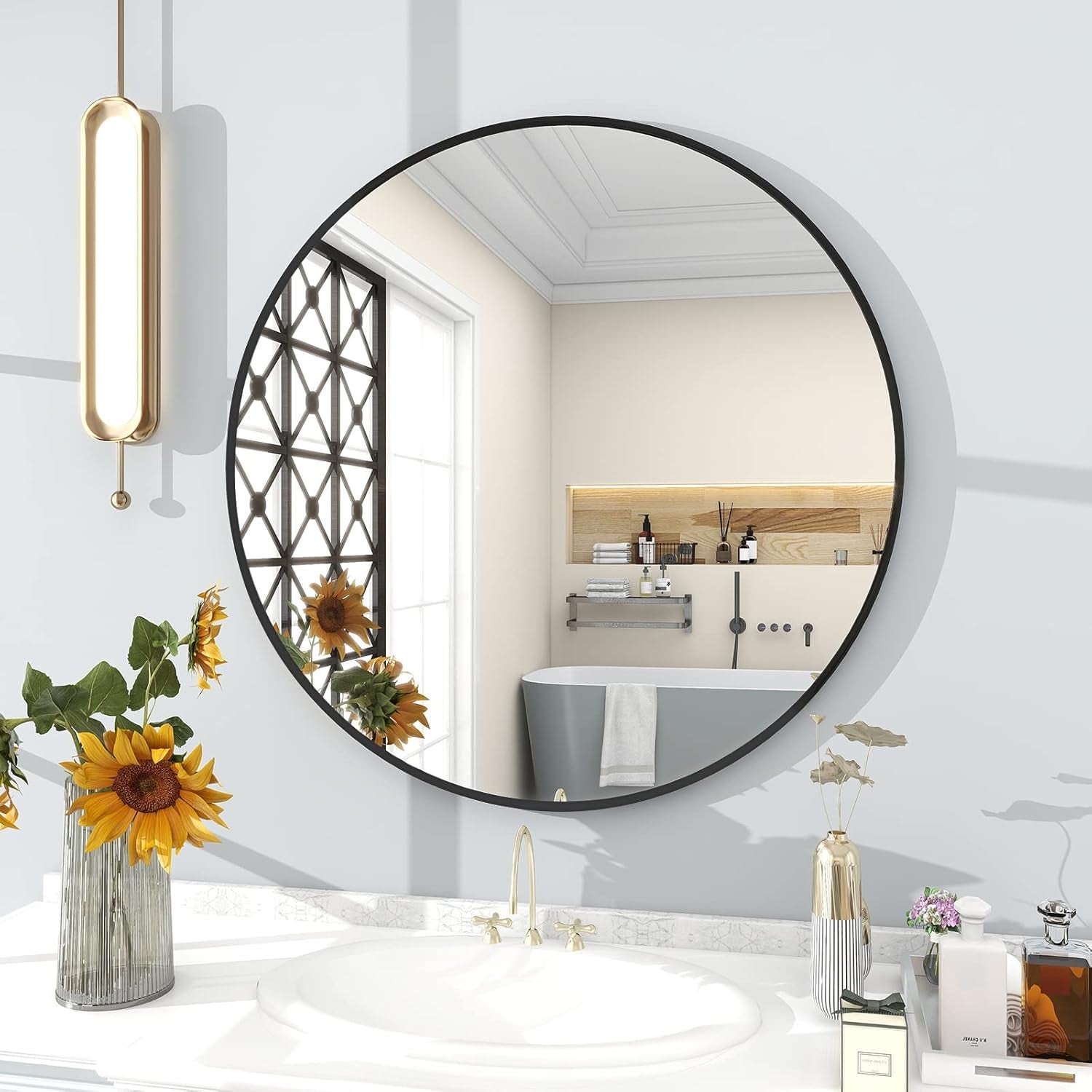 Round Black Wall Mirror 30 Inch Metal Frame