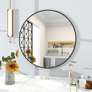 Round Black Wall Mirror 30 Inch Metal Frame