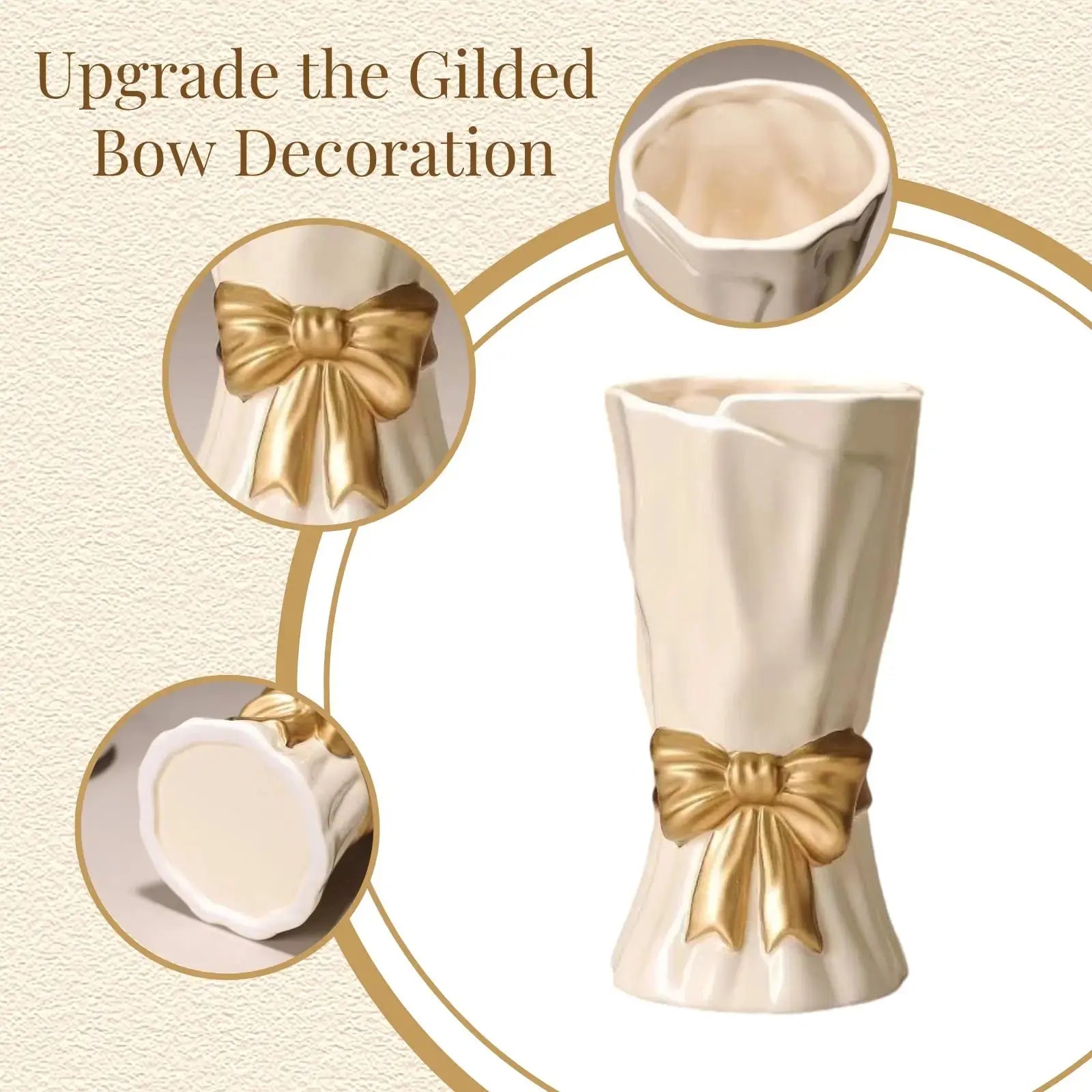 Elegant Gold Bow Ceramic Vase for Home