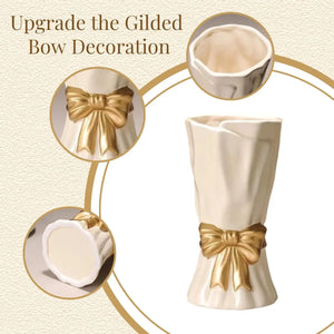 Elegant Gold Bow Ceramic Vase for Home