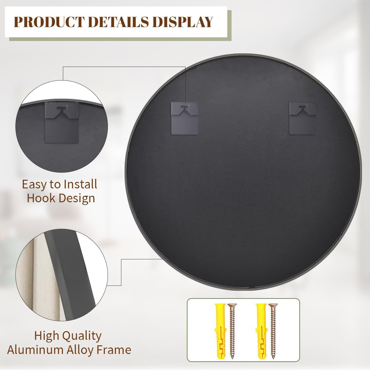 Round Black Wall Mirror 30 Inch Metal Frame
