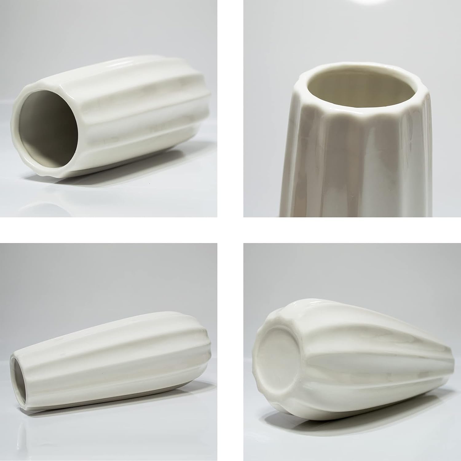 White Ceramic Vase, 8" Tall, Modern Decorative Flower Vase for Home Décor, Floral Container Table Desktop Ornament for Living Room, Restaurant, Café, Gift for Wedding Housewarming Party Decoration